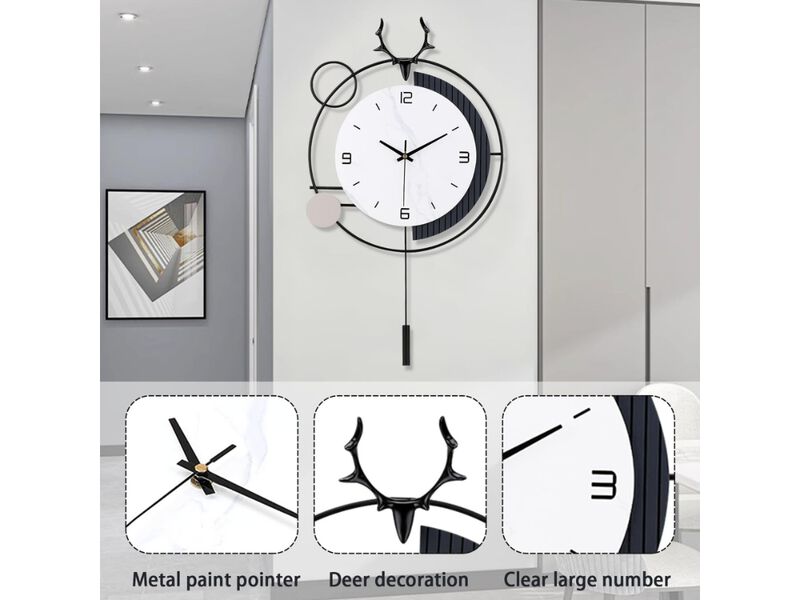 25" x 13" Decorative Silent Quartz Pendulum Wall Clock - Battery Operated for Living Room & Kitchen image number 2