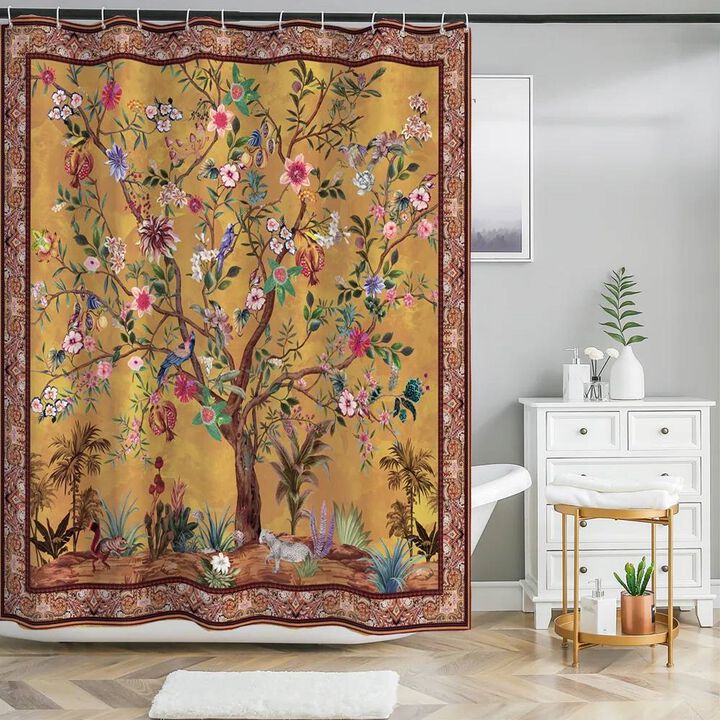 Tropical Birds & Flowers Shower Curtain – Vibrant Botanical Print, Durable & Easy to Maintain
