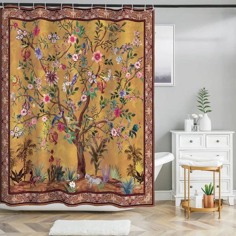 Tropical Birds & Flowers Shower Curtain &ndash; Vibrant Botanical Print, Durable & Easy to Maintain