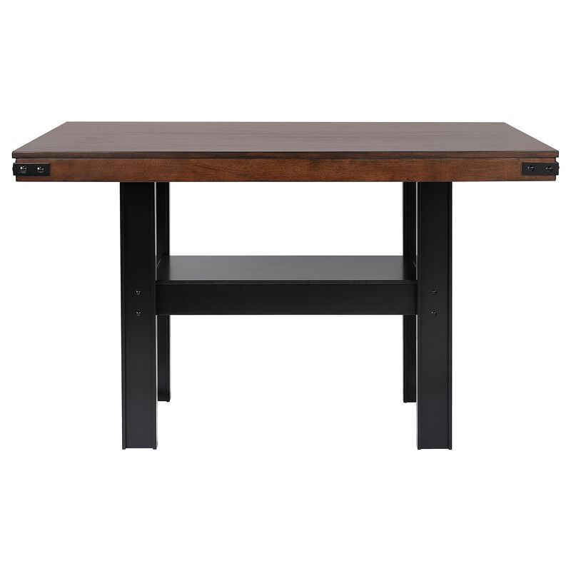 Patter Counter Height Dining Table, Shelf, 60 Inch Black Brown Wood - Benzara