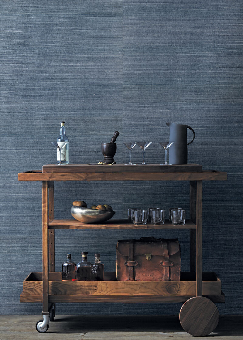 Lamphu Blue Sisal Grasscloth Wallpaper image number 1