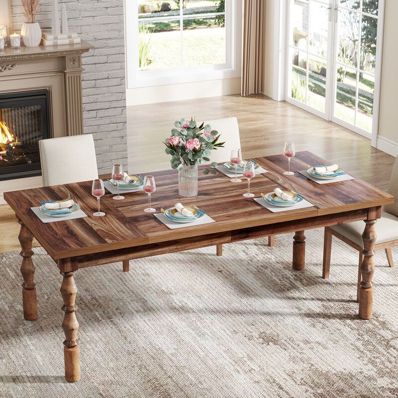 62 Inch Rectangular Dining Table with Carved Turned Legs for 4 to 6 People image number 5