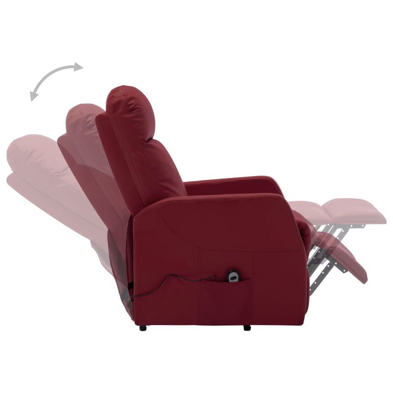 Power Lift Massage Recliner Wine Red Faux Leather