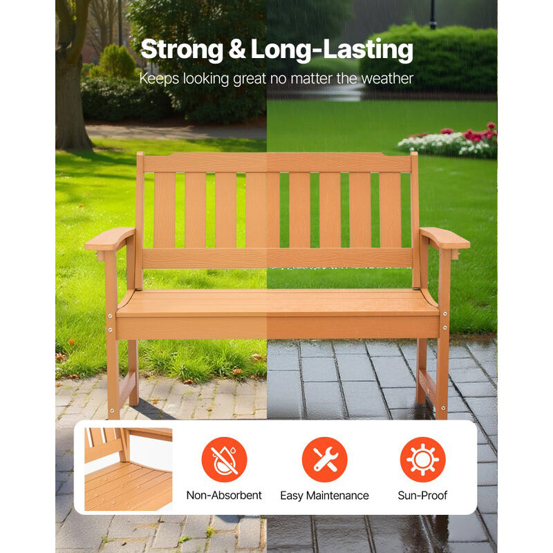 Patio Garden Bench for 2-3 Persons, Weatherproof Frame with Armrests image number 3