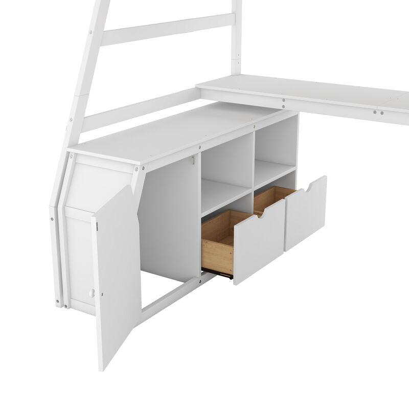 Merax Loft Bed with 7 Drawers and Desk