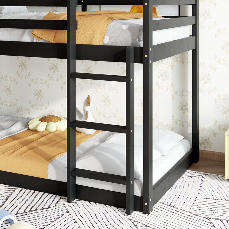 Whisen Twin over Twin Rubber Wood House-Shaped Floor Bunk Bed with ladder and Safety Guardrails image number 4