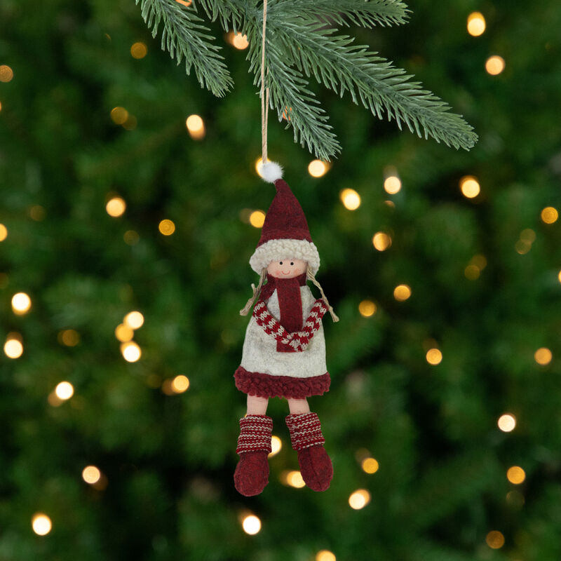 4ct Red and Gray Girls with Scarves Christmas Doll Ornaments 12" image number 6