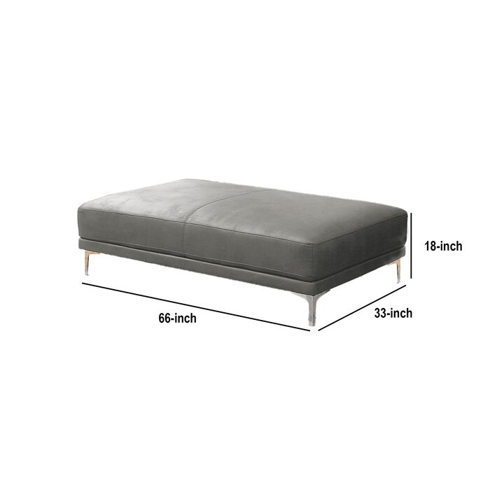 Leatherette Ottoman with Sleek Metal Feet, Gray - Benzara