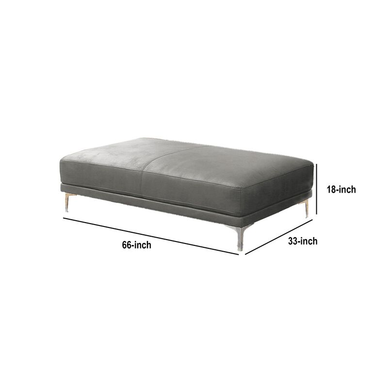 Leatherette Ottoman with Sleek Metal Feet, Gray - Benzara