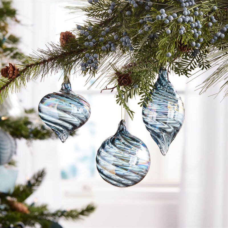 Iridescent Swirl Glass Baubles (Set of 12) &ndash; Elegant Ornaments for Glam, Winter Wonderland, or Minimalist Christmas Decor