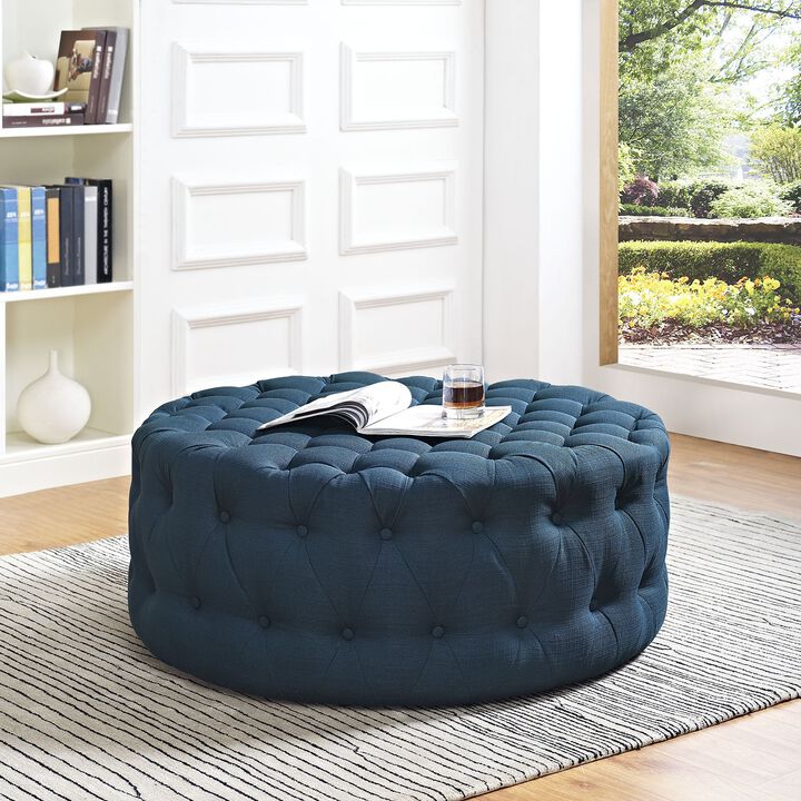 ModwayEEI-2225-AZUAmourFabric Upholstered Button-Tufted RoundOttomanAzure