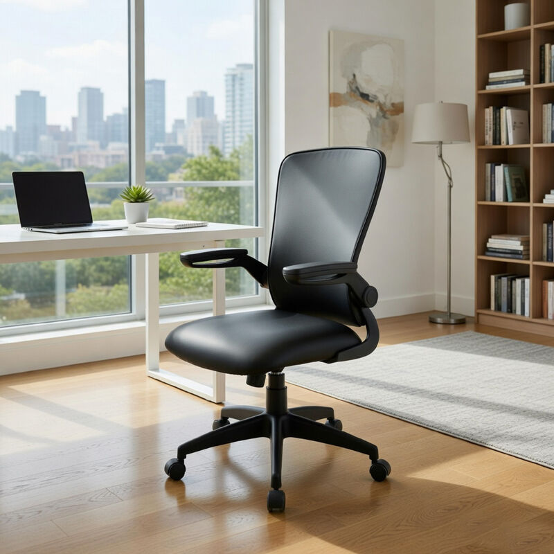 Swivel Task Chair, Flip Arm, Height Adjustable, Black Antimicrobial Vinyl image number 8