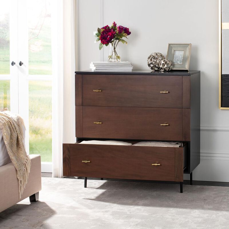 Safavieh Genevieve 3 Drawer Dresser, Black/Walnut