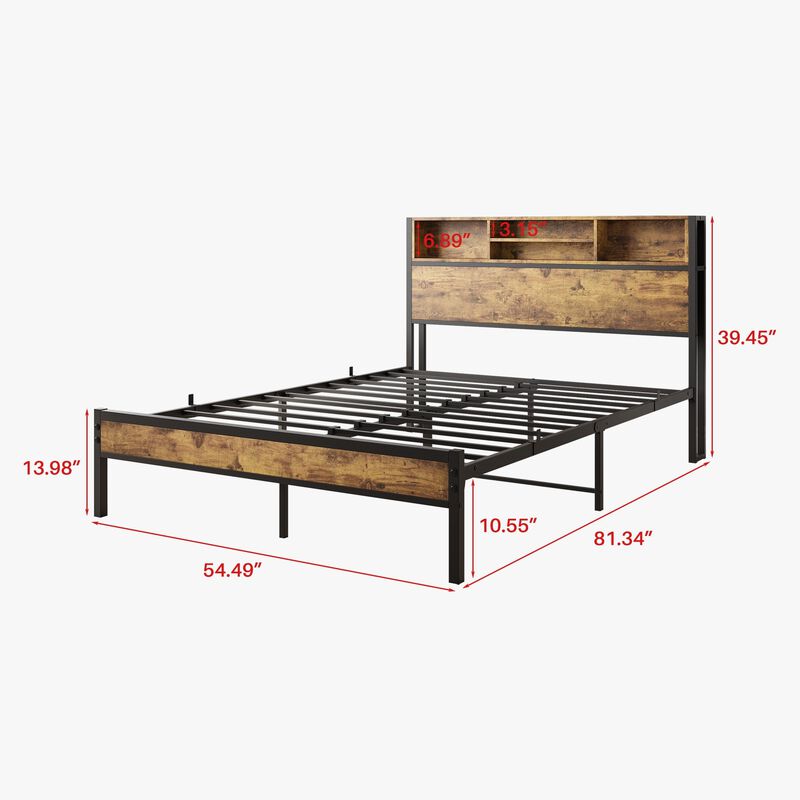 Clihome Metal Platform Bed Frame with Storage Headboard and Charging Station,  Bookcase Storage, No Box Spring Needed, Easy Assembly, Noise-Free, Black image number 6