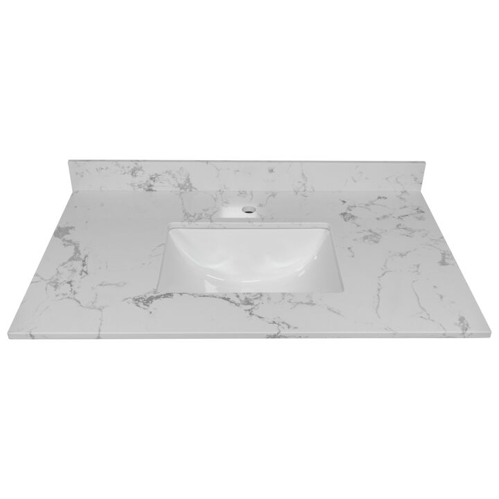 Monetary 37 inch bathroom vanity top stone carrara white style tops with rectangle undermount ceramic sink and single faucet hole