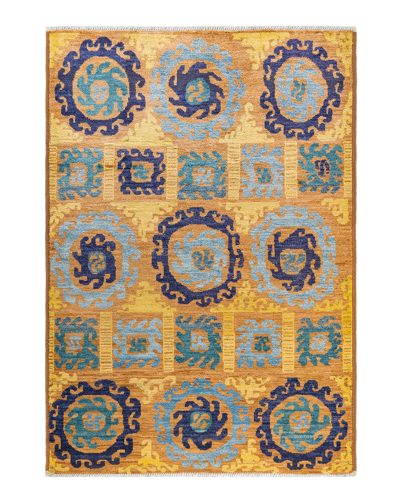 Modern, One-of-a-Kind Hand-Knotted Area Rug  - Yellow, 5' 10" x 8' 7" image number 1