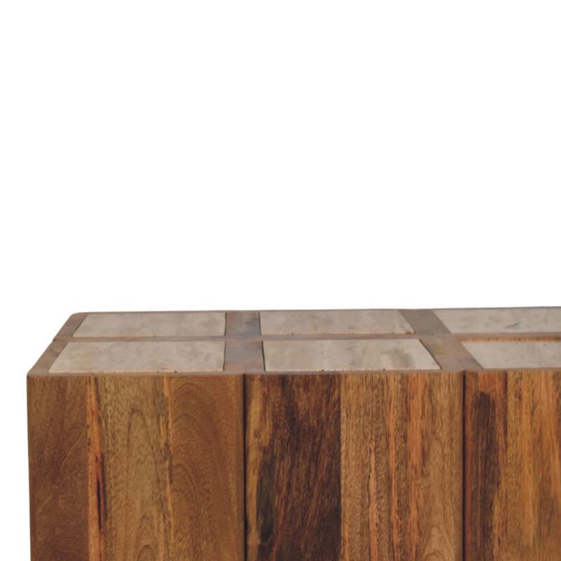Artisan Furniture Solid Wood Travertine Top Block Side Table image number 4