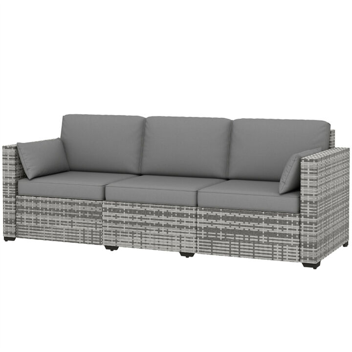 Rattan Patio 3-Seater Sofa &ndash; Cozy Outdoor Furniture with Cushions for Garden or Poolside