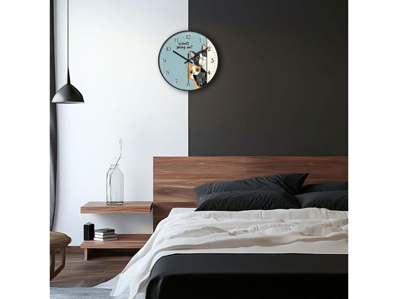 8" Battery Operated Plastic Wall Clock - Quiet Decorative Round Cat Pattern image number 2