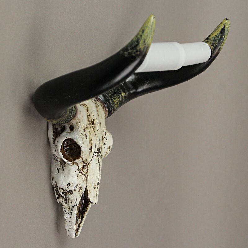 Rustic Faux Steer Skull Decorative Toilet Paper Holder Resin Bathroom Home Decor image number 3