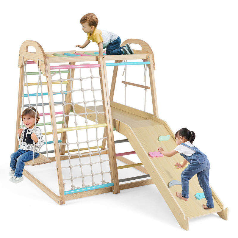 8-in-1 Kids Jungle Gym Montessori Wooden Playset with Slide & Monkey Bar Ages 3-5 Years image number 0