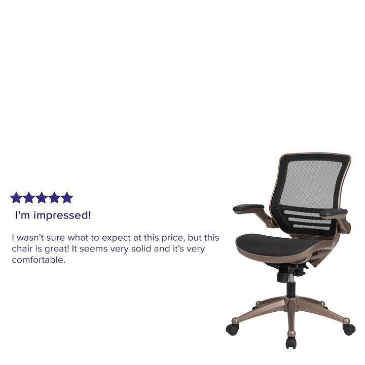 Flash Furniture Mid-Back Black Mesh Executive Swivel Office Chair with Melrose Gold Frame