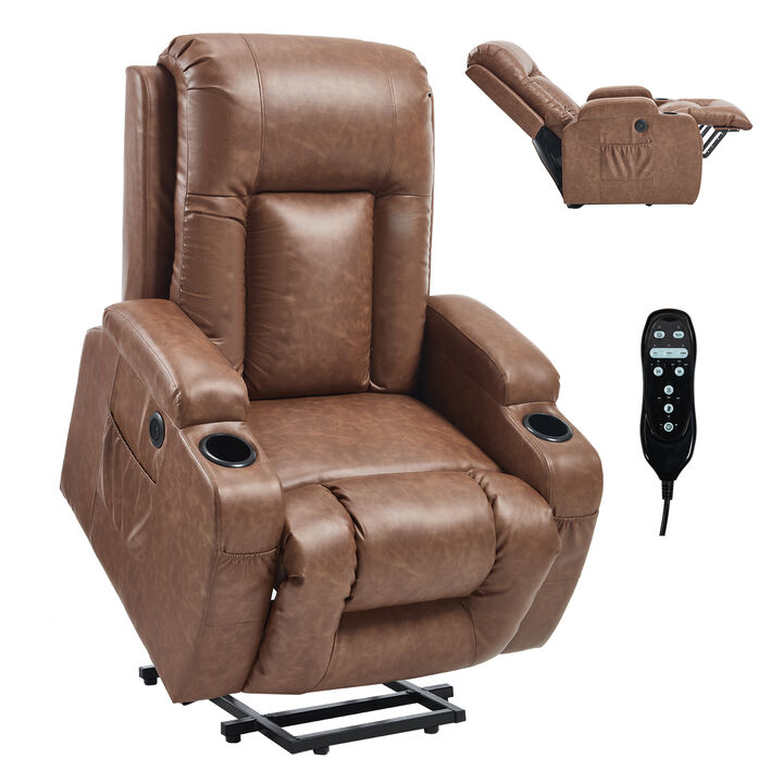Infinite Position Power Lift Recliner Chair, Heavy Duty Motion Mechanism with Massage and Lumbar Heating