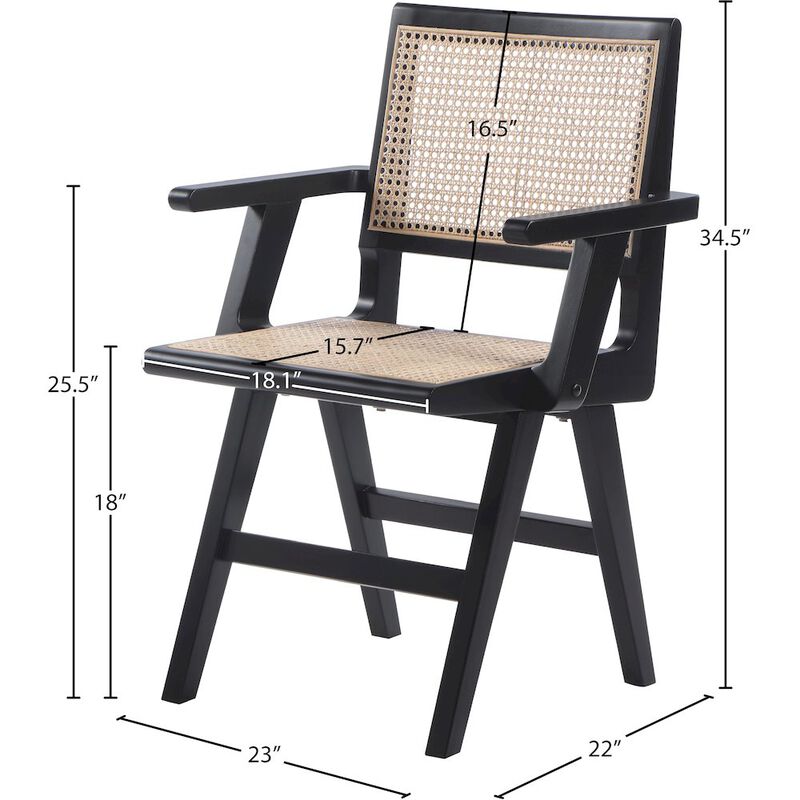 Meridian Furniture Preston Black Wood Dining Arm Chair, Set of 2