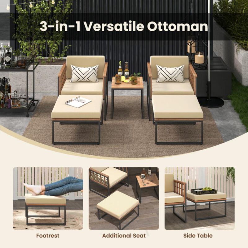 Hivvago 5 Piece Outdoor Furniture Set Acacia Wood Chair Set with Ottomans and Coffee Table