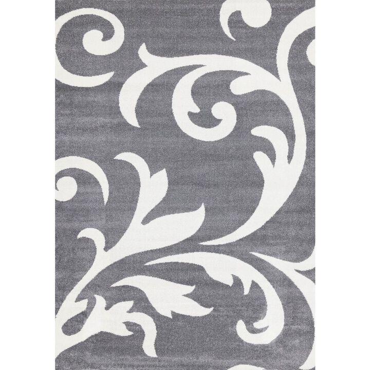 Novelle Home Claremont Grey White Classic Swirl Area Rug, 5' x 8', 5'3 x 7'7