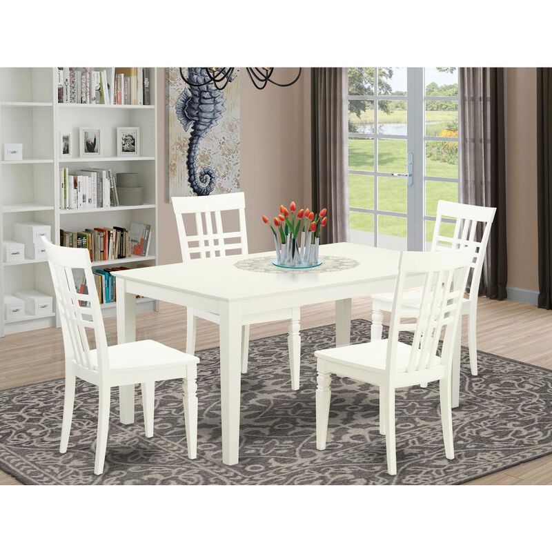 East West Furniture Dining Room Set Linen White, CALG5-LWH-W