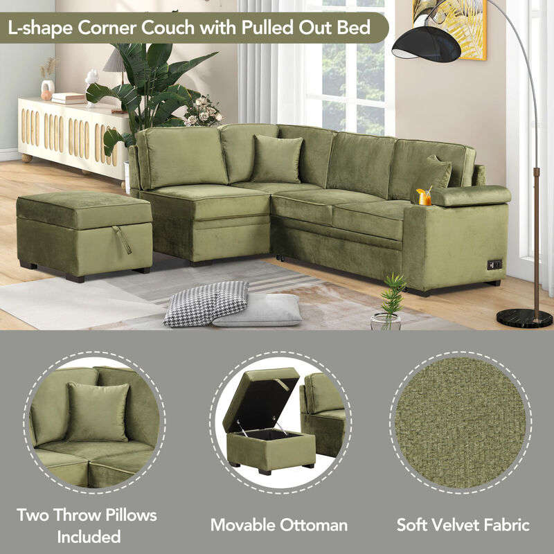 Streamdale Convertible L-Shaped Sleeper Sofa with Storage Ottoman