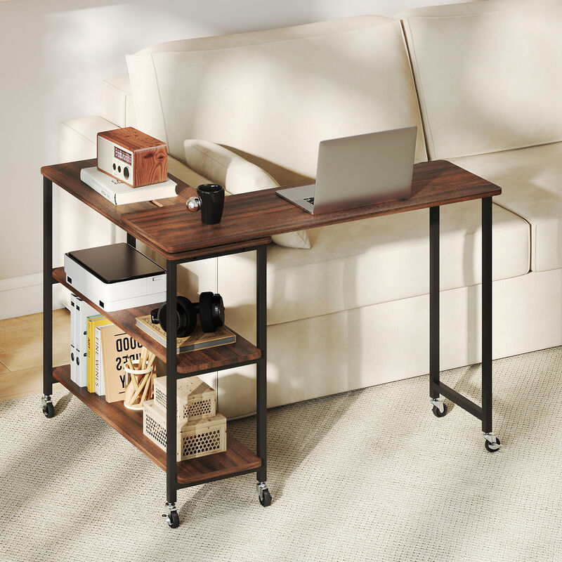 360-Degree Rotating Sofa Side Table with Wheels and Storage Shelf - Patented Design image number 1