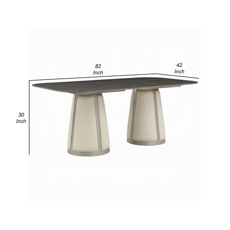 Kyna Dining Table, Gray, 82 Inch Black Sintered Stone Rectangular Top - Benzara