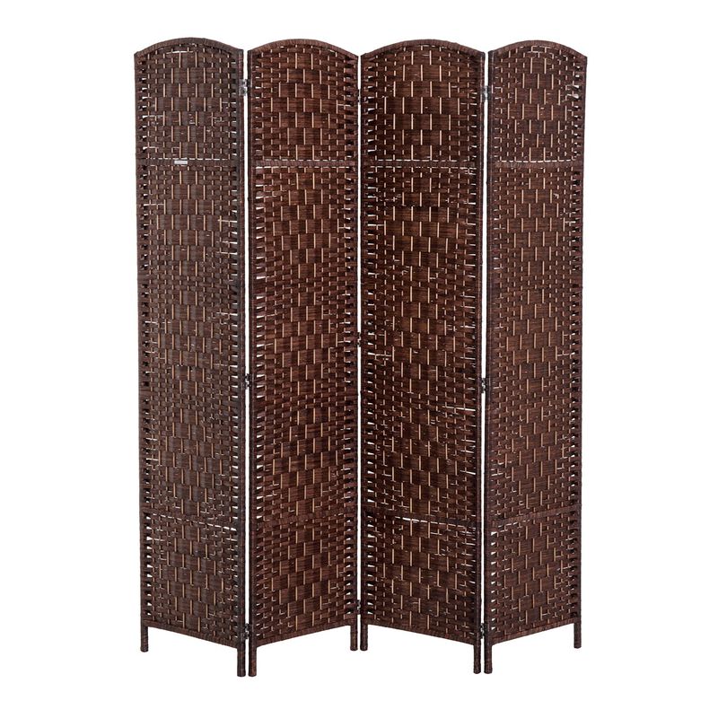 Brown Versatile Partition: 4-Panel 6' Tall Foldable Wicker Room Divider