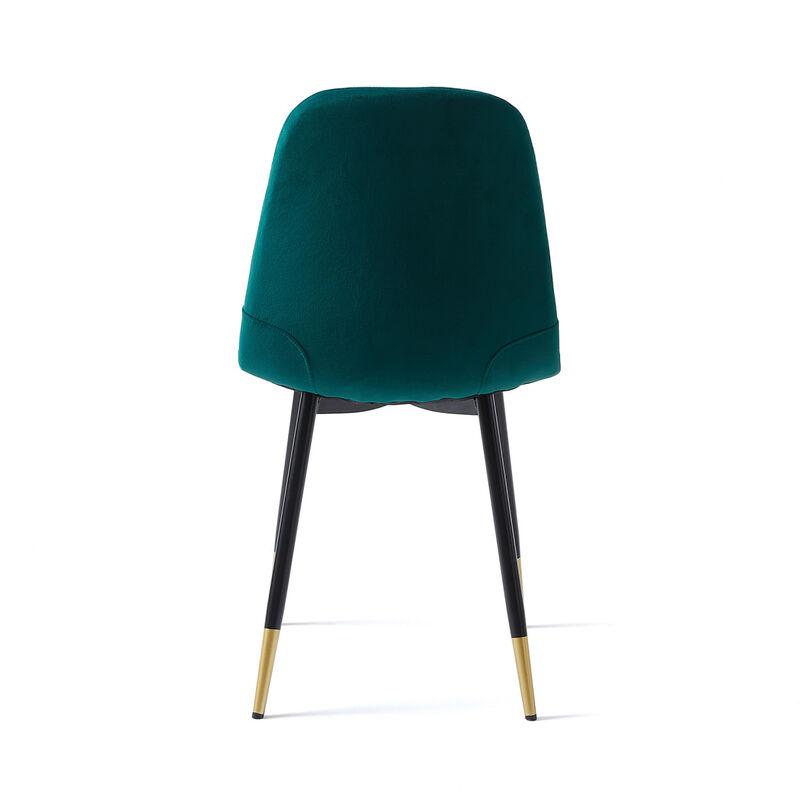 Dark Green Velvet Tufted Accent Chairs with Golden Color Metal Legs, Modern Dining Chairs for Living Room, Set of 4