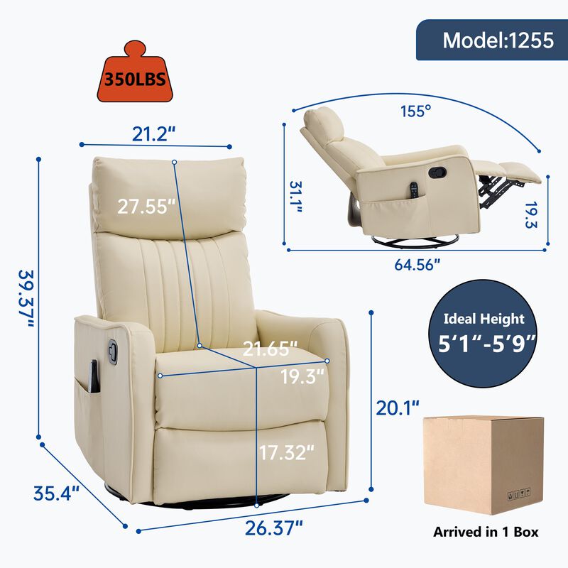 Faux Leather Manual Recliner Chair with Heat and Massage, Living Room Rocker and Swivel Chair image number 2