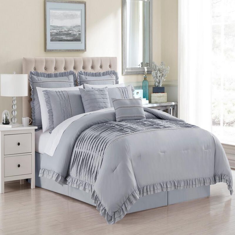 Chic Home Yvette Comforter Set Ruffled Pleated Flange Border Design Bed In A Bag Grey, Queen image number 2