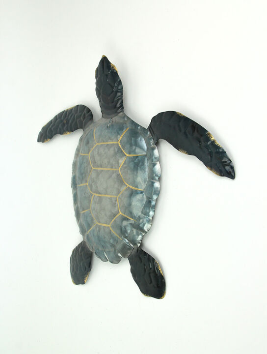 Set of 2 Blue Galvanized Metal Sea Turtle Wall Art Hanging Sculpture Home Decor