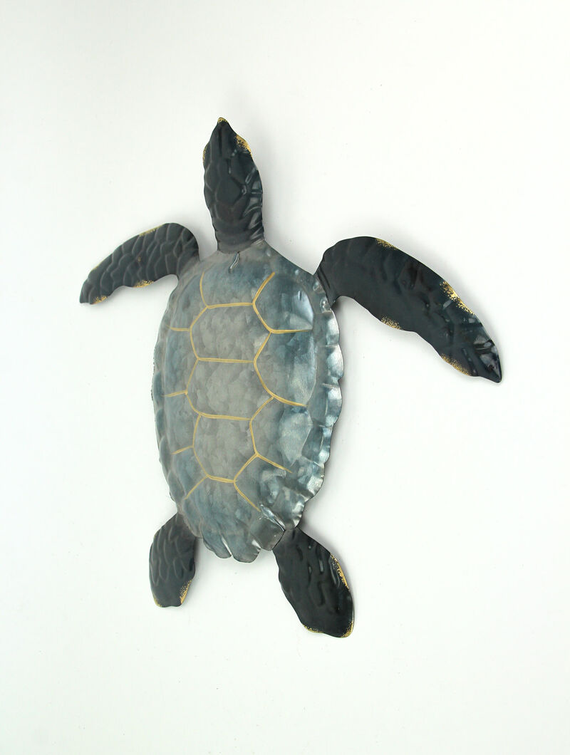 Set of 2 Blue Galvanized Metal Sea Turtle Wall Art Hanging Sculpture Home Decor image number 1