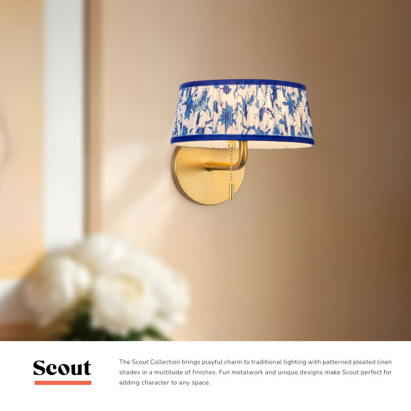 Scout 7-in Damp-Rated Wall/Vanity Light with Patterned Pleated Linen Shade image number 6