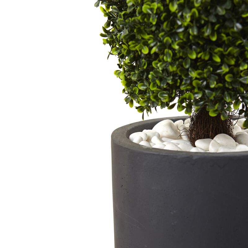 Hivvago 50 Inches Boxwood Topiary with Gray Cylindrical Planter UV Resistant (Indoor/Outdoor)