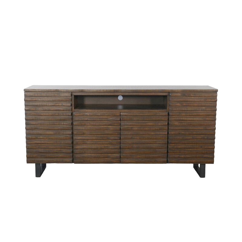 Desy TV Media Entertainment Console, Fluted Doors, Dark Brown 72 Inch - Benzara