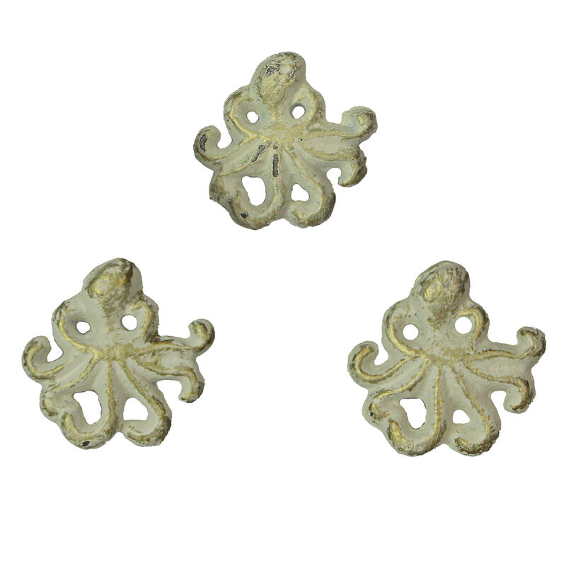 Set of 6 Rustic White Finish Cast Iron Octopus Drawer Pulls - Decorative Cabinet Knobs - Nautical Home Decor - Seaside Furniture Accents - 2 Inches Long image number 5