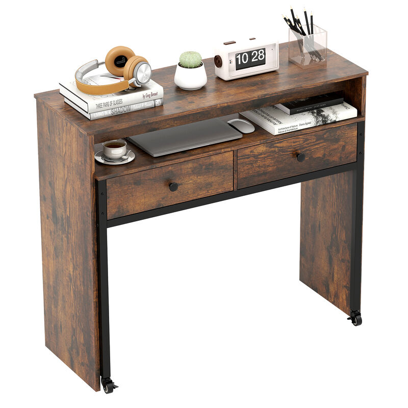 Convertible Extendable Writing Desk with 2 Drawers for Home Office image number 4