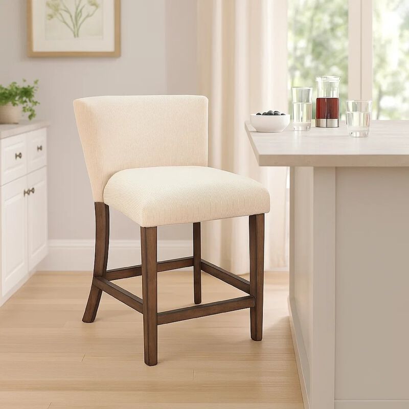 Giby Counter Stool Chair Set of 2, Beige, Dark Brown Solid Mahogany image number 1