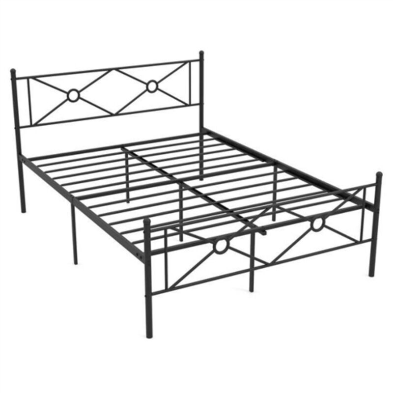 Modern Metal Platform Bed Frame with Headboard and Footboard