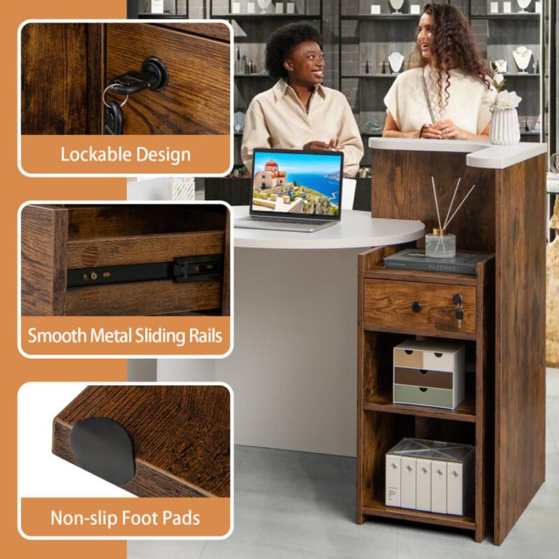 Hivvago Front Reception Office Desk with Open Shelf and Drawer