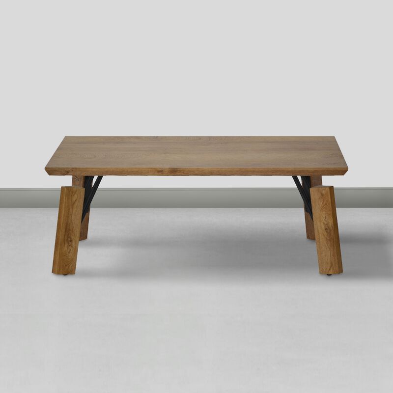 Rectangular Wooden Coffee Table with Block Legs, Natural Brown-Benzara