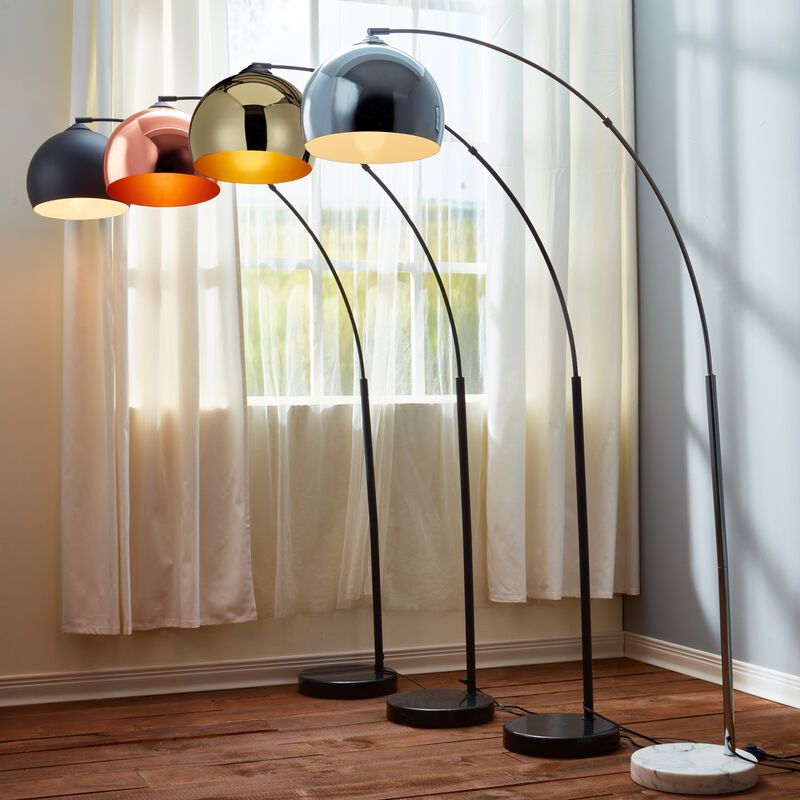 Teamson Home - Arquer Arc Floor Lamp With Gold Shade And Black Marble Base